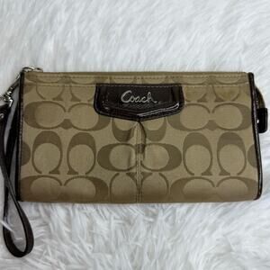 COACH Brown Signature Canvas Wristlet Wallet